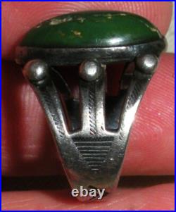VINTAGE EARLY NAVAJO GREAT GREEN TURQUOISE STERLING SILVER RING SIZE 6 vafo