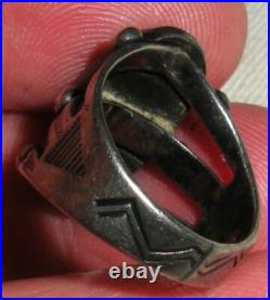 VINTAGE EARLY NAVAJO GREAT GREEN TURQUOISE STERLING SILVER RING SIZE 6 vafo