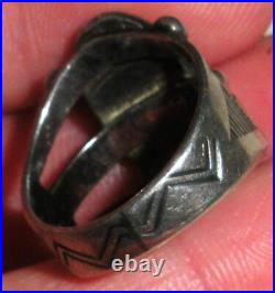 VINTAGE EARLY NAVAJO GREAT GREEN TURQUOISE STERLING SILVER RING SIZE 6 vafo