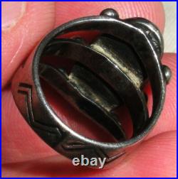 VINTAGE EARLY NAVAJO GREAT GREEN TURQUOISE STERLING SILVER RING SIZE 6 vafo