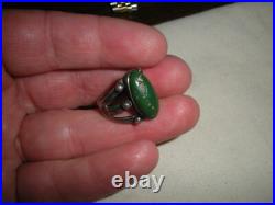 VINTAGE EARLY NAVAJO GREAT GREEN TURQUOISE STERLING SILVER RING SIZE 6 vafo