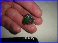 VINTAGE EARLY NAVAJO GREAT GREEN TURQUOISE STERLING SILVER RING SIZE 6 vafo