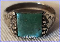 VINTAGE EARLY NAVAJO TURQUOISE STERLING SILVER RING GREAT STAMPS SIZE 7 vafo