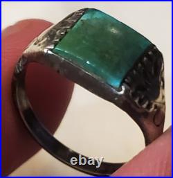 VINTAGE EARLY NAVAJO TURQUOISE STERLING SILVER RING GREAT STAMPS SIZE 7 vafo