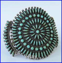 Vintage Large Zuni Sterling Silver & Turquoise Petit Point Cluster Cuff Bracelet