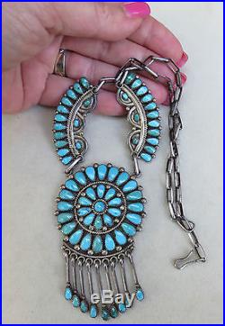 Vintage Lorraine Waatsa Zuni Turquoise Cluster Sterling Silver Necklacesigned