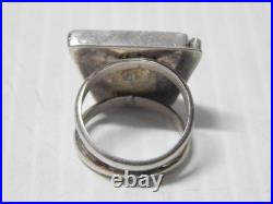 VINTAGE MODERNIST NAVAJO STERLING SILVER TURQUOISE + CORAL/SPINY RING sz 5 3/4