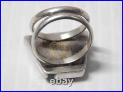 VINTAGE MODERNIST NAVAJO STERLING SILVER TURQUOISE + CORAL/SPINY RING sz 5 3/4