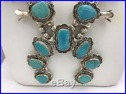 Vintage Native American Turquoise Necklace Sterling Silver Blossom Huge 29