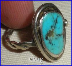 VINTAGE NAVAJO BLUE TURQUOISE STERLING SILVER RING SIZE 4.5 TWISTED BAND tuvi