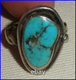 VINTAGE NAVAJO BLUE TURQUOISE STERLING SILVER RING SIZE 4.5 TWISTED BAND tuvi