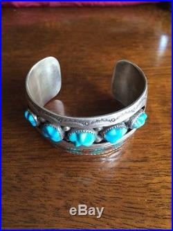 Vintage Navajo Charlie Singer Sterling Silver Turquoise Coral Wide Cuff Bracelet