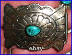 VINTAGE NAVAJO CONCHO BELT & BUCKLE TURQUOISE STERLING SILVER tuvi