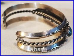 VINTAGE NAVAJO GREAT TURQUOISE STERLING SILVER BRACELET GREAT STAMPWORK vafo