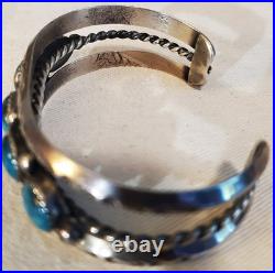 VINTAGE NAVAJO GREAT TURQUOISE STERLING SILVER BRACELET GREAT STAMPWORK vafo