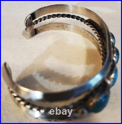 VINTAGE NAVAJO GREAT TURQUOISE STERLING SILVER BRACELET GREAT STAMPWORK vafo