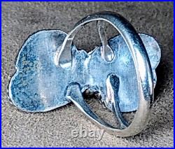 VINTAGE NAVAJO NATIVE AMERICAN STERLING SILVER & 2 FINE TURQUOISE RING sz 7.75