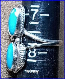 VINTAGE NAVAJO NATIVE AMERICAN STERLING SILVER & 2 FINE TURQUOISE RING sz 7.75