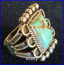 VINTAGE NAVAJO NATIVE AMERICAN STERLING SILVER & KINGMAN TURQUOISE RING sz 8.5