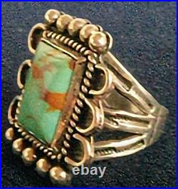 VINTAGE NAVAJO NATIVE AMERICAN STERLING SILVER & KINGMAN TURQUOISE RING sz 8.5