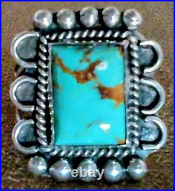 VINTAGE NAVAJO NATIVE AMERICAN STERLING SILVER & KINGMAN TURQUOISE RING sz 8.5