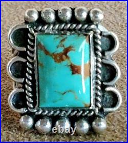 VINTAGE NAVAJO NATIVE AMERICAN STERLING SILVER & KINGMAN TURQUOISE RING sz 8.5