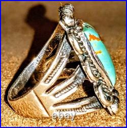 VINTAGE NAVAJO NATIVE AMERICAN STERLING SILVER & KINGMAN TURQUOISE RING sz 8.5