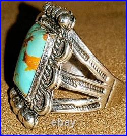 VINTAGE NAVAJO NATIVE AMERICAN STERLING SILVER & KINGMAN TURQUOISE RING sz 8.5