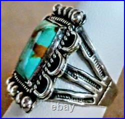 VINTAGE NAVAJO NATIVE AMERICAN STERLING SILVER & KINGMAN TURQUOISE RING sz 8.5