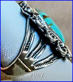 VINTAGE NAVAJO NATIVE AMERICAN STERLING SILVER & KINGMAN TURQUOISE RING sz 8.5