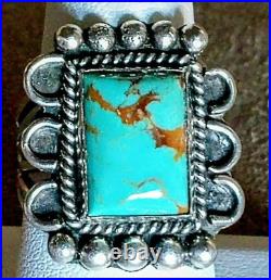 VINTAGE NAVAJO NATIVE AMERICAN STERLING SILVER & KINGMAN TURQUOISE RING sz 8.5