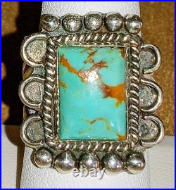 VINTAGE NAVAJO NATIVE AMERICAN STERLING SILVER & KINGMAN TURQUOISE RING sz 8.5