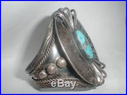 Vintage Navajo Old Pawn Huge Sterling Silver Turquoise Cuff Bracelet Star Lot Nr