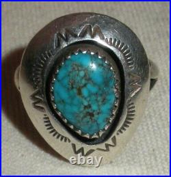 VINTAGE NAVAJO QUALITY TURQUOISE STERLING SILVER RING HALLMARKED SIZE 8 tuvi