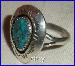 VINTAGE NAVAJO QUALITY TURQUOISE STERLING SILVER RING HALLMARKED SIZE 8 tuvi