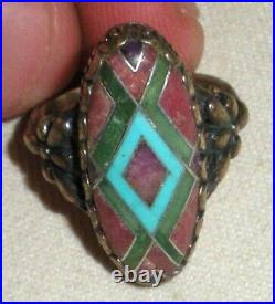 VINTAGE NAVAJO SIGNED PD NICE INLAY TURQUOISE STERLING SILVER RING SIZE 7 tuvi