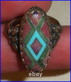 VINTAGE NAVAJO SIGNED PD NICE INLAY TURQUOISE STERLING SILVER RING SIZE 7 tuvi