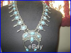 Vintage Navajo Squash Blossom Necklacesterling Silver Turquoiseold Pawn