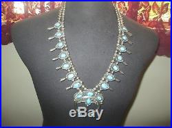 Vintage Navajo Squash Blossom Necklacesterling Silver Turquoiseold Pawn