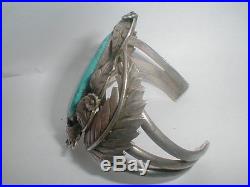 Vintage Navajo Sterling Silver Large Old Pawn Lotturquoise Ornate Cuff Bracelet