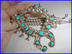 Vintage Navajo Sterling Silver Old Pawn Turquoise Squash Blossom Necklace 18 Nr