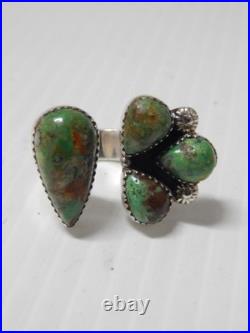 VINTAGE NAVAJO STERLING SILVER TURQUOISE MODERNIST DSGN RING sz 6 1/4