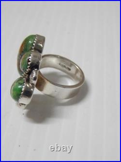 VINTAGE NAVAJO STERLING SILVER TURQUOISE MODERNIST DSGN RING sz 6 1/4