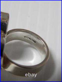 VINTAGE NAVAJO STERLING SILVER TURQUOISE MODERNIST DSGN RING sz 6 1/4