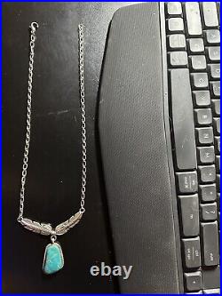 VINTAGE NAVAJO STERLING SILVER & TURQUOISE NECKLACE PENDANT w 18 CHAIN