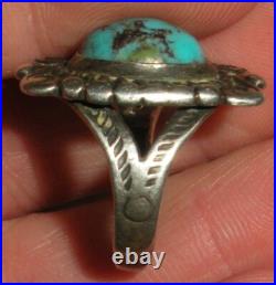 VINTAGE NAVAJO TURQUOISE STERLING SILVER RING GREAT DESIGN SIZE 8 1/4 vafo