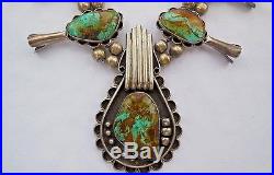 Vintage Navajo Turquoise & Sterling Silver Squash Blossom Necklace, Signed