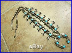 VINTAGE Navajo Sterling Silver SLEEPING BEAUTY Turquoise SQUASH BLOSSOM Necklace