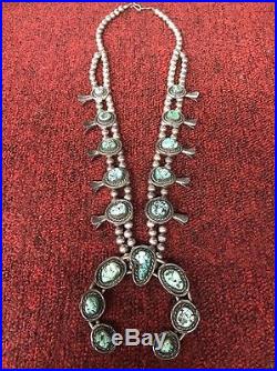 VINTAGE Navajo Turquoise Squash Blossom Necklace Sterling Silver Handmade Rare