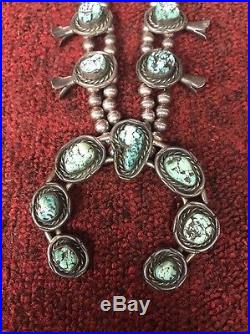 VINTAGE Navajo Turquoise Squash Blossom Necklace Sterling Silver Handmade Rare